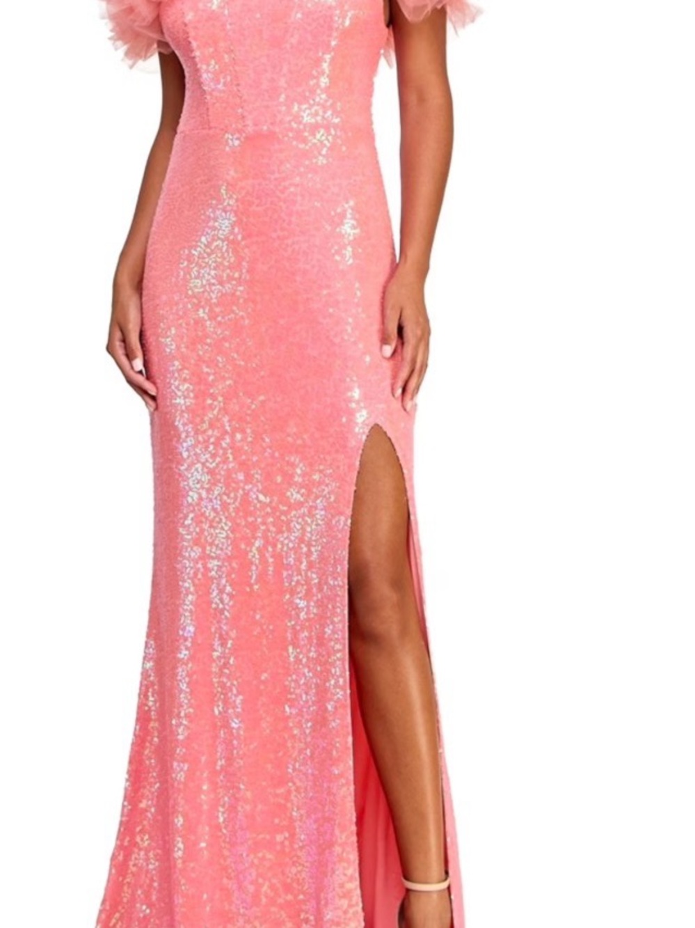 Macy's Pink IriStrapless Sequin Dress with Coral Feather Trim